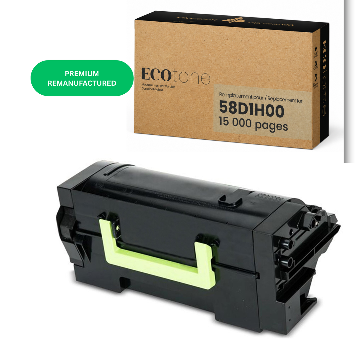 EcoTone Toner Cartridge - Remanufactured for Lexmark 58D1H00 - Black - 15000 Pages - 1 Pack