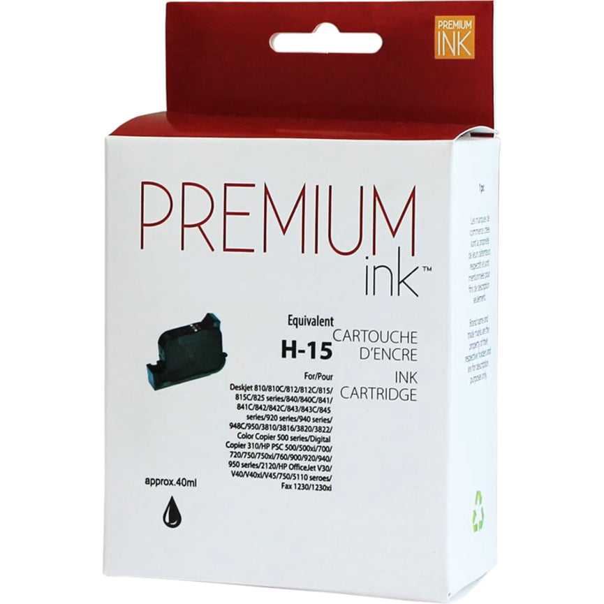 Premium Ink Ink Cartridge - Remanufactured for Hewlett Packard C6615A / No. 15 - Black - 500 Pages - 1 Pack