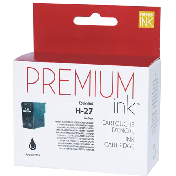 Premium Ink Ink Cartridge - Remanufactured for Hewlett Packard C8727A / No. 27 - Black - 280 Pages - 1 Pack