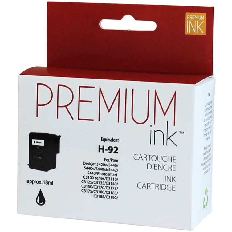 Premium Ink Ink Cartridge - Remanufactured for Hewlett Packard C9362WN / No. 92 - Black - 220 Pages - 1 Pack