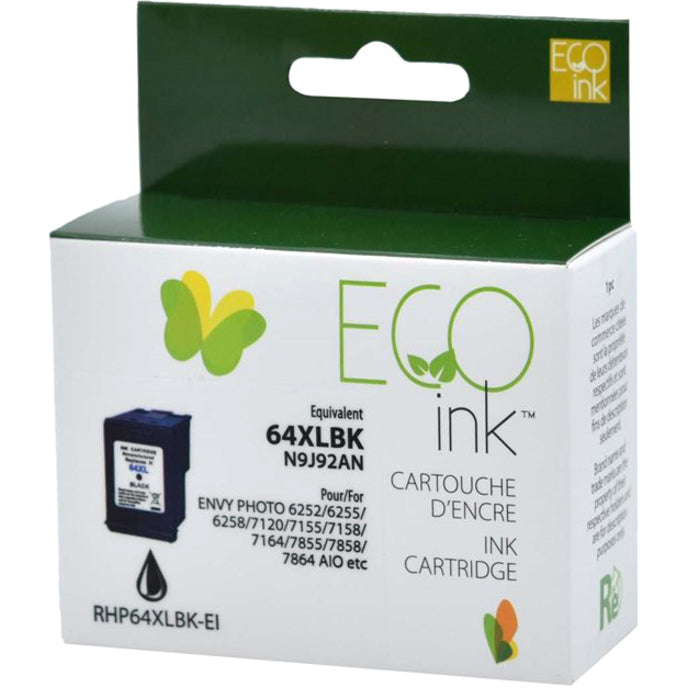 Eco Ink Ink Cartridge - Remanufactured for Hewlett Packard N9J91AN / 64XL - Black - 600 Pages - 1 Pack