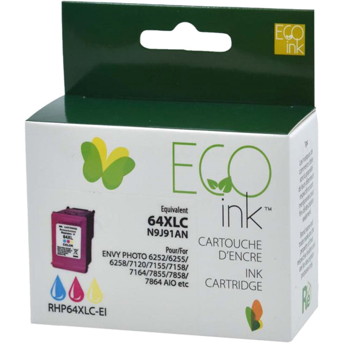 Eco Ink Ink Cartridge - Remanufactured for Hewlett Packard N9J92AN / 64XL - Color - 415 Pages - 1 Pack