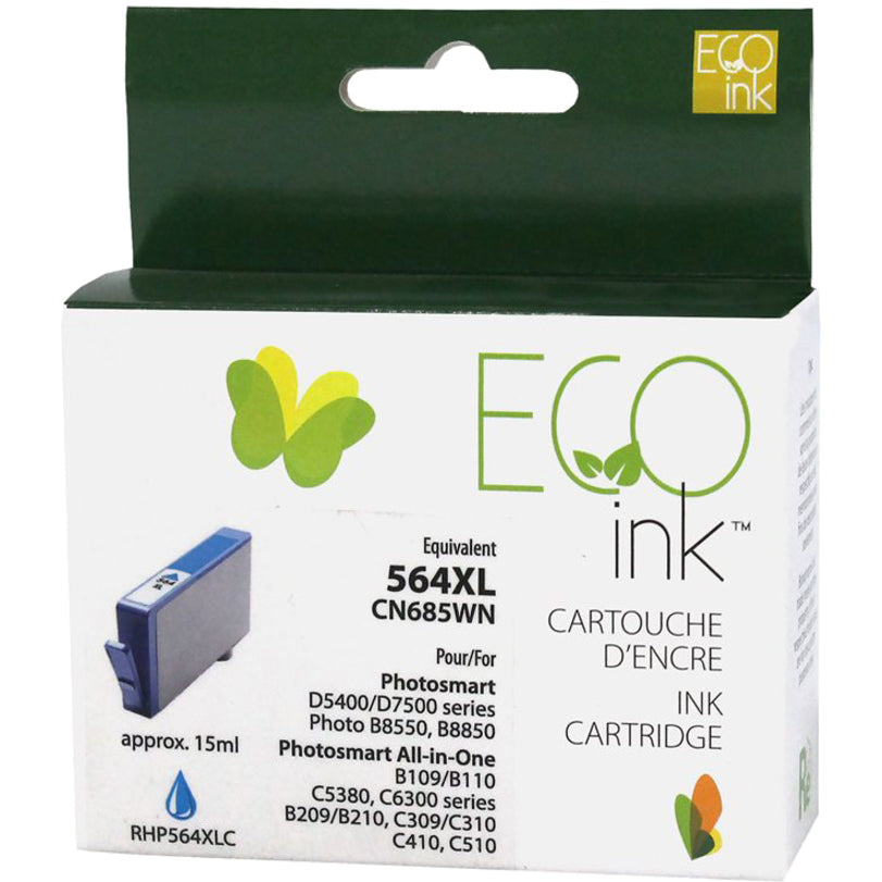 Eco Ink Ink Cartridge - Remanufactured for Hewlett Packard CN685WN / 564XL - Cyan - 750 Pages - 1 Pack