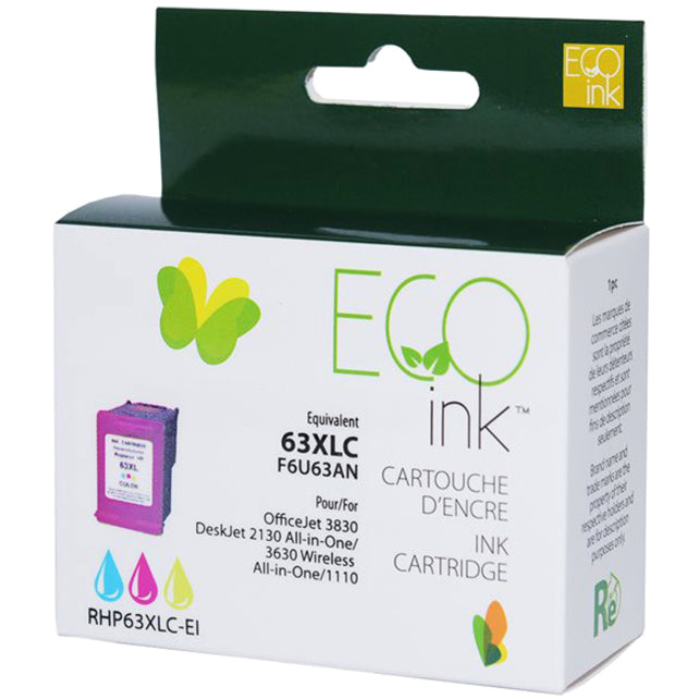 Eco Ink Ink Cartridge - Remanufactured for Hewlett Packard F6U63AN / 63XL - Color - 330 Pages - 1 Pack