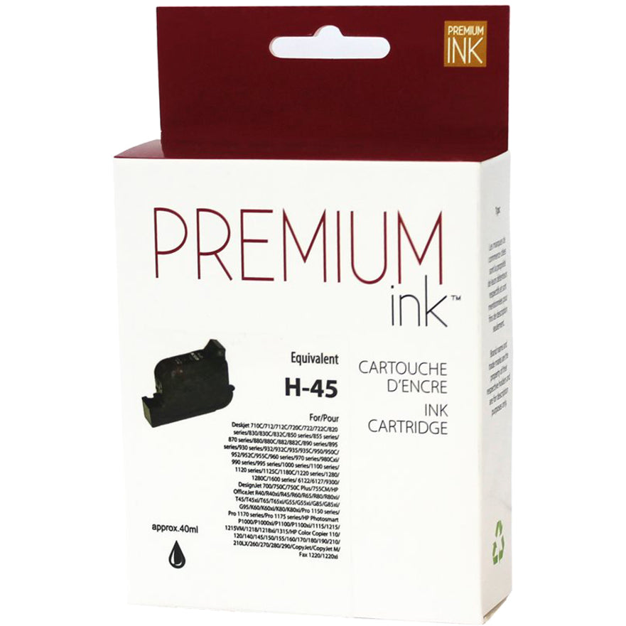 Premium Ink Ink Cartridge - Remanufactured for Hewlett Packard 51645A / 45 - Black - 930 Pages - 1 Pack