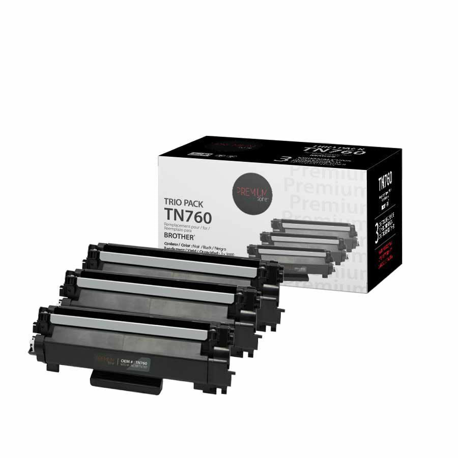 Premium Tone Toner Cartridge - Alternative for Brother TN760 - Trio Pack - Black - 3000 Pages - 3 Pack