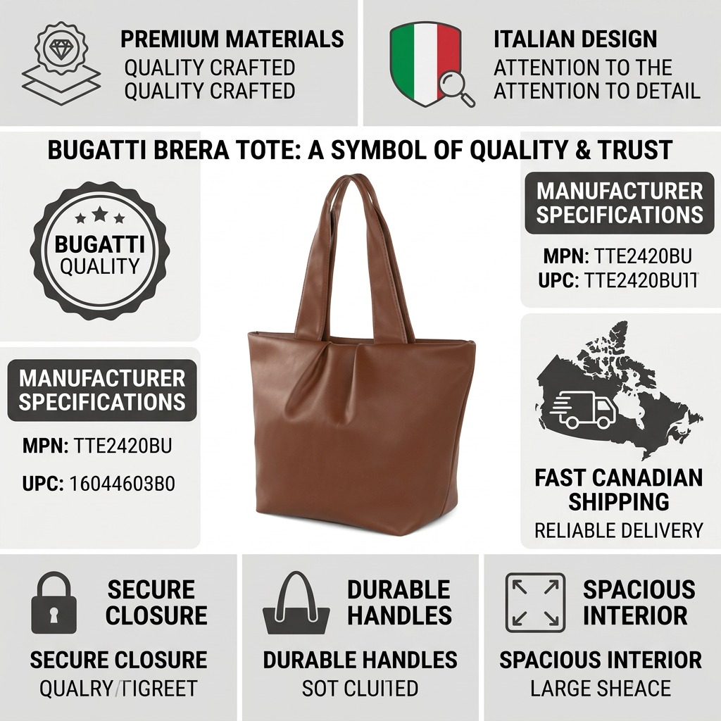 Trust and authority infographic for the Bugatti Brera Tote: a symbol of quality.