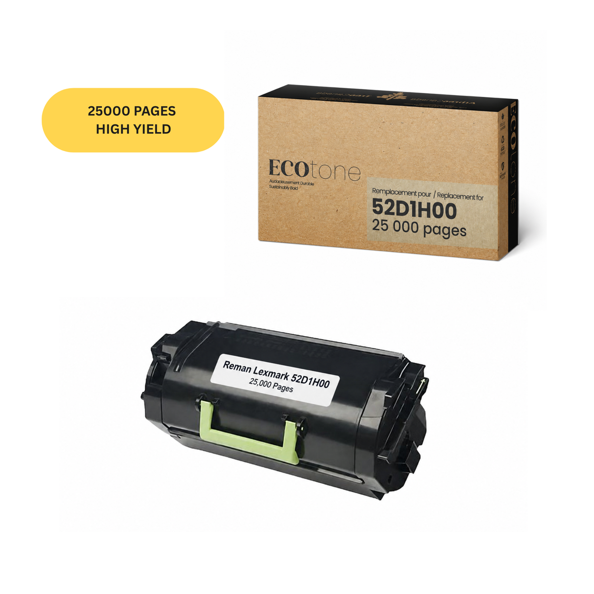 EcoTone Toner Cartridge - Remanufactured for Lexmark 52D1H00 / 521H - Black - 25000 Pages - 1 Pack