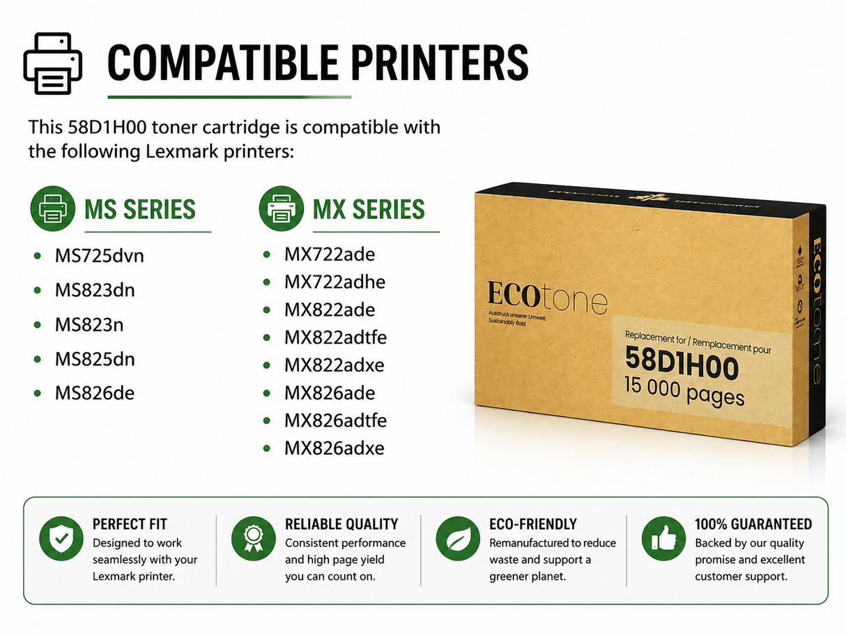 EcoTone Toner Cartridge - Remanufactured for Lexmark 58D1H00 - Black - 15000 Pages - 1 Pack